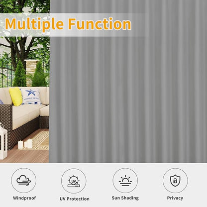 Easy-Going Outdoor Patio Curtains 2 Panels, 110x120 inch, Light Grey | Privacy - Image 5
