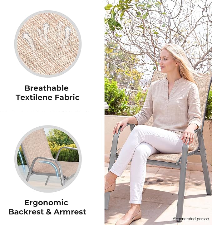 Patio Chairs Set of 6, Stackable Outdoor Dining Chairs | All Weather Dining Set - Image 5
