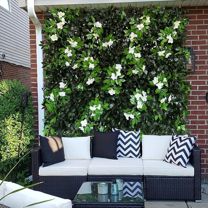Expandable Fence Privacy Screen for Balcony Patio Outdoor,Decorative Faux Ivy Fencing Panel,Artificial Hedges (Single Sided Leaves) (1, Branches -White Fowers)