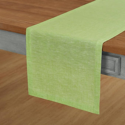 Solino Home Linen Table Runner 108 Inches Long - Athena, 100% Pure Linen Chambray Lime Green Dining Table Runner 14 x 108 Inch for Spring, Easter, St Patricks Day