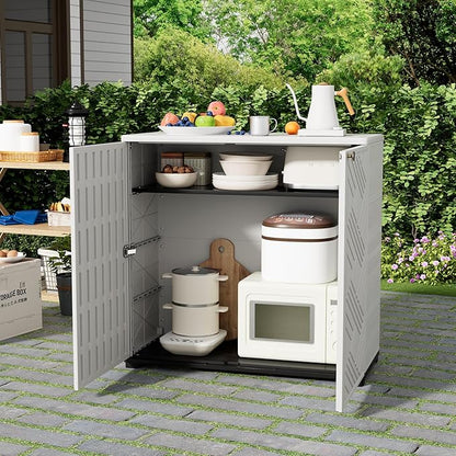 HOMSPARK Indoor/Outdoor Storage Cabinet with Doors, 34”x15”x34” HDPE Plastic Storage Box for Bedroom, Bathroom, Living Room, Balcony, Multi-Purpose for Daily Tools, White