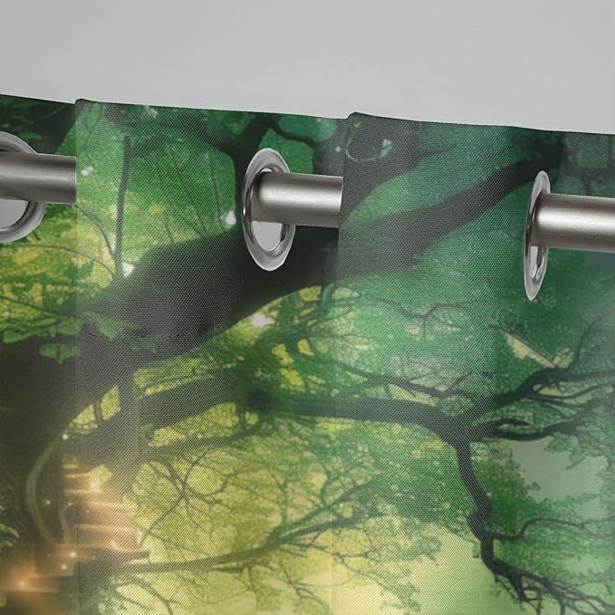 Fantasy Theme Waterproof Outdoor Curtains for Patio,Forest Pattern,Privacy Weatherproof Grommet Outside Curtains for Porch, Pergola, Cabana,2 Panels,W36 x L84,Green