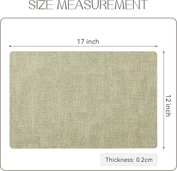 Romanstile Vinyl Placemats Set of 12-12 X 17 Inch - Heat Resistant Place Mats 100% Waterproof Oilproof Wipeable Reversible Faux Leather Table Mats for Kitchen, Dining, Party, Outdoor, Grass Green