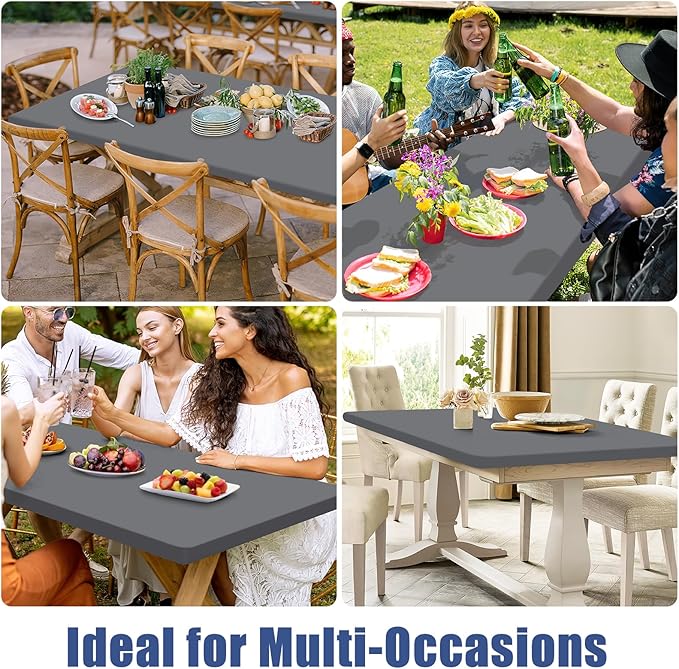Spandex 4 Foot Rectangle Table Cloth 6 Pack, Elastic Fitted Tablecloths for Picnic, Stretch Washable Patio Table Cover for Outdoor, Camping, Banquet and Parties (Grey, 30"x48")