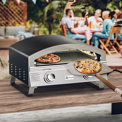 Outdoor 2-Burner Gas Pizza Oven, 25" Large Capacity Pizza Maker, Versatile Grill Stove with 19" Baking Stone for Steak Meat Seafood, OuPropane Grill Oven for Cooking