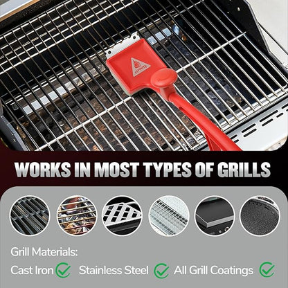 Bristle Free Steam Grill Brush for Outdoor Grill, Safe No Wire Replacement Brush Head with Scraper, Heavy-Duty Grill Cleaning Tool for Weber Spirit & Genesis, Napoleon Rogue & Prestige, Red