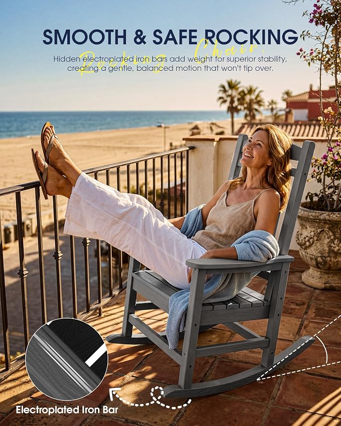 Oversized Outdoor Rocking Chair, Porch Rockers, Unique Gray | - Image 8