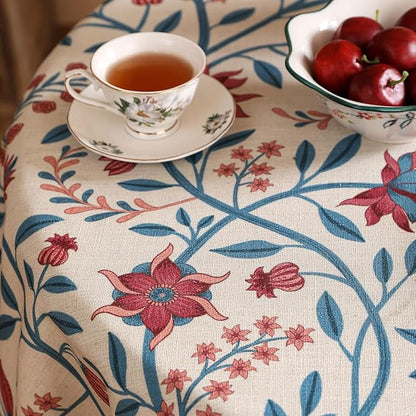 Designer Linen Floral Small Round Tablecloth,Vintage William Morris Wrinkle Resistant Table Cloth,Decor Table Cover for Kitchen,Dining,Thanksgiving,Christmas,Diameter 55"-Dorodango B