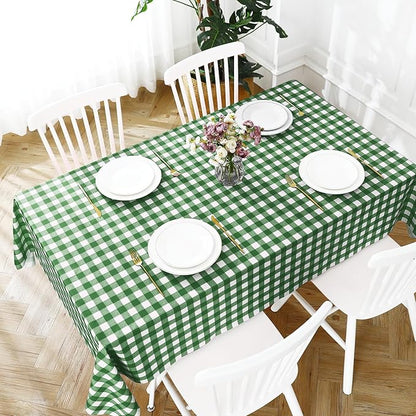 Romanstile Rectangle Vinyl Tablecloth, 100% Waterproof Buffalo Gingham Plastic Table Cloth, Heavy Duty Wipeable Checkered Table Covers for Outdoor, Camping, Picnic, Patio - 60 x 102, Green and White