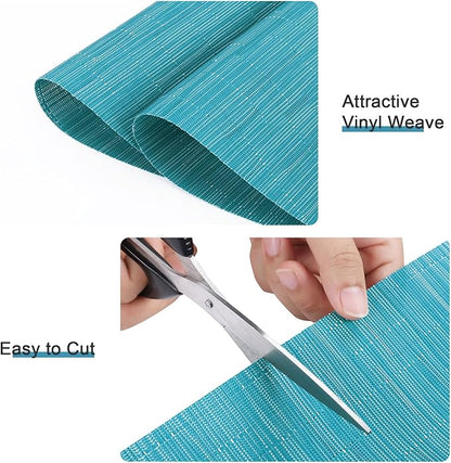 SHACOS Wedge Shape Placemats Set of 4 Round Table Placemats Heat Resistant Woven Vinyl PVC Table Mats Indoor Outdoor Wipe Clean (4, Teal Blue)