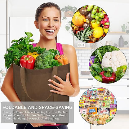 WISELIFE Reusable Grocery Shopping Bags 10 Pack Large Foldable Tote Bags Bulk Eco Produce Bags with Long Handle