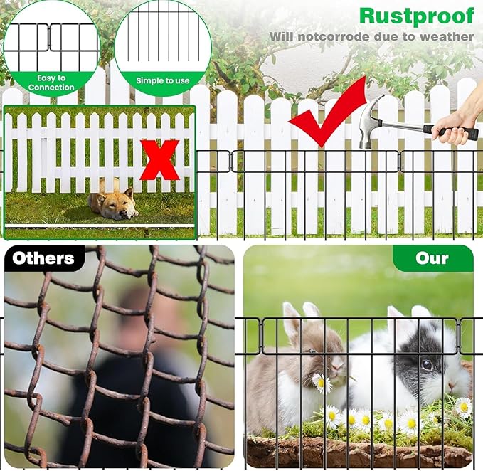 42.5FT Garden Fence Animal Barrier - 30 Pack No Dig Fence Panels Dog Fence, Rustproof Metal Anti Digging Barrier Garden Edging Border, Outdoor Animal Barrier Fencing for Yard, Rabbit, Patio
