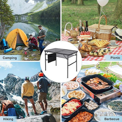 RedSwing Folding Grill Table,Aluminum Portable Grill Stand Table for Outdoor Camping Picnic BBQ Lightweight, Adjustable Height, 36''x24''x16/28'', Black