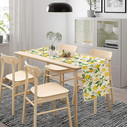 Yellow Lemon Table Runner,Spring Floral Summer Fruits Print Table Decoration for Farmhouse Kitchen Dinner Dining Table Holiday Party Home Decor 13x108in