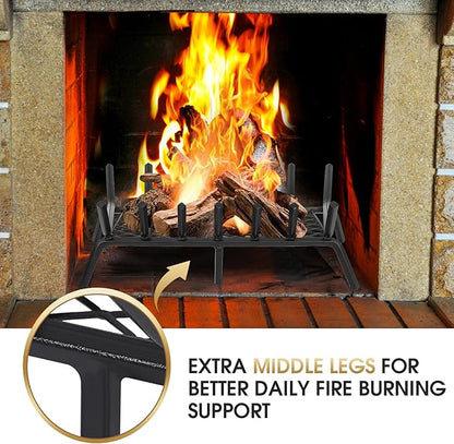 G GOOD GAIN Fireplace Grate with Ember Retainer, 26" Heavy Duty Steel Indoor, Chimney Hearth Wood Stove Rack Holder,1/2 Bar Fire Place Asseccories for Outdoor, Fire Pits, Camping.