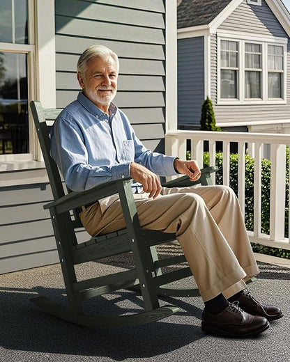 SERWALL Outdoor Rocking Chair for Adults, Avocado Green | 21.1" Widened Seat by SERWALL