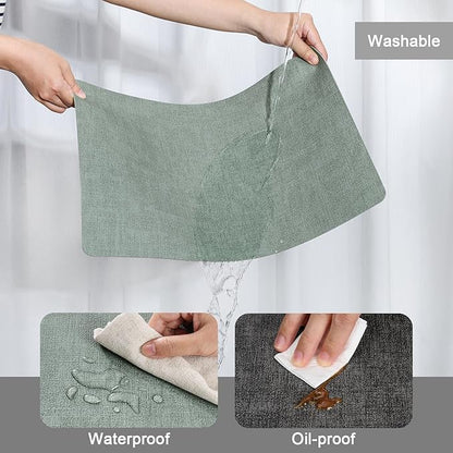Myir JUN Dual Sided Faux Leather Placemats Set of 8 for Indoor Outdoor Dining Tables, Square Non-Slip Washable Wipeable Table Mats (Gray Sage Green, Set of 8)