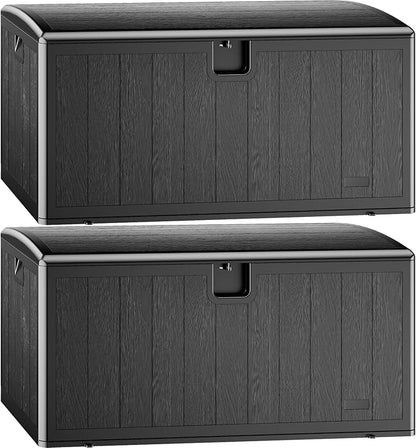 JEKO&JEKO 220 Gallon Outdoor Storage Box Set, 2-Pack 110 Gallon Plastic Deck Boxes with Lockable Lid for Patio, Garden Tools, Outdoor Cushions and Shoes, Black