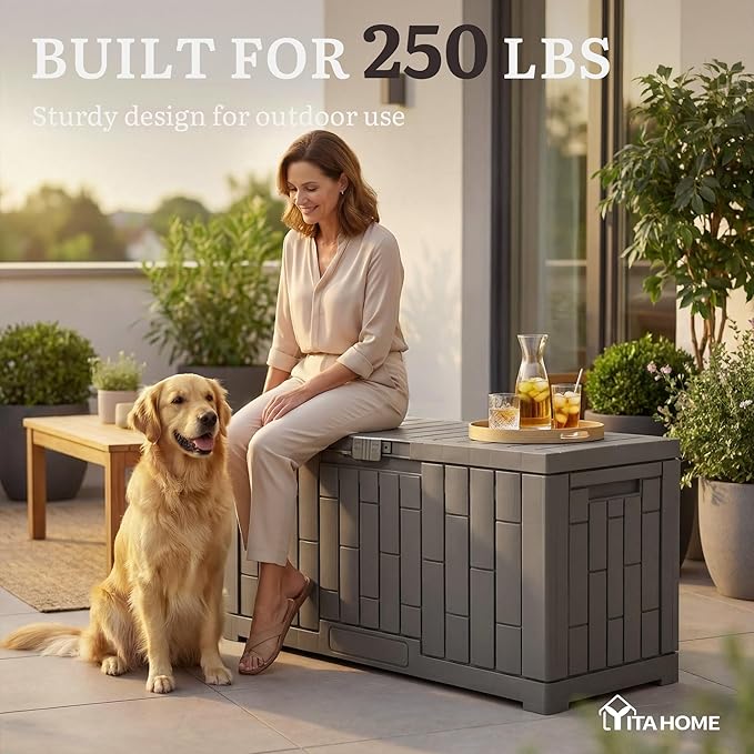 YITAHOME 60 Gallon Outdoor Storage Box w/Slide-Locking Lid | Large Water - Image 5