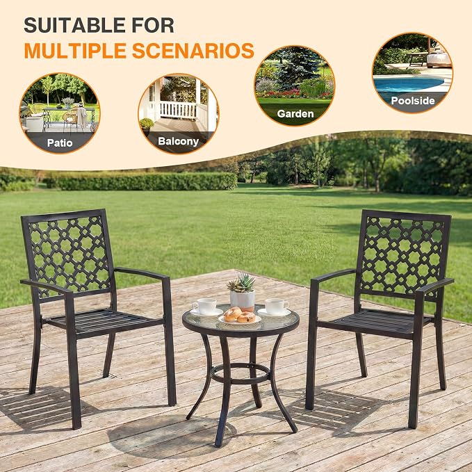 Patio Dining Chairs Set of 2, Stackable Metal High Back Chairs Set - Image 7