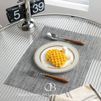 Placemats Set of 12 - Easy Clean Woven Vinyl Placemats for Dining Table, Indoor/Outdoor Place Mats, Washable PVC Table Mats（Dark Gray）