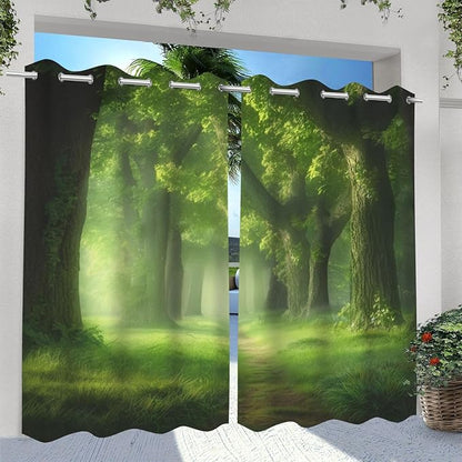 Forest Theme Outdoor Curtains for Patio Waterproof,Dawn Trees Jungle Pattern,Grommet Curtain for Bedroom, Porch, Living Room, Pergola, Cabana,Set of 2 Panels,54 x 108 inch,Green