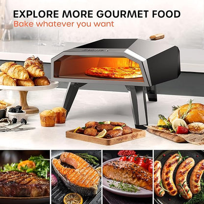 Outdoor Wood Pellet Pizza Oven – 12" Woodfire Pizza Stone Oven, Wood Fired Pizza Maker, Portable for Backyard Party, with Pizza Stone, Pizza Peel, Pizza Cutter, Infrared Thermometer