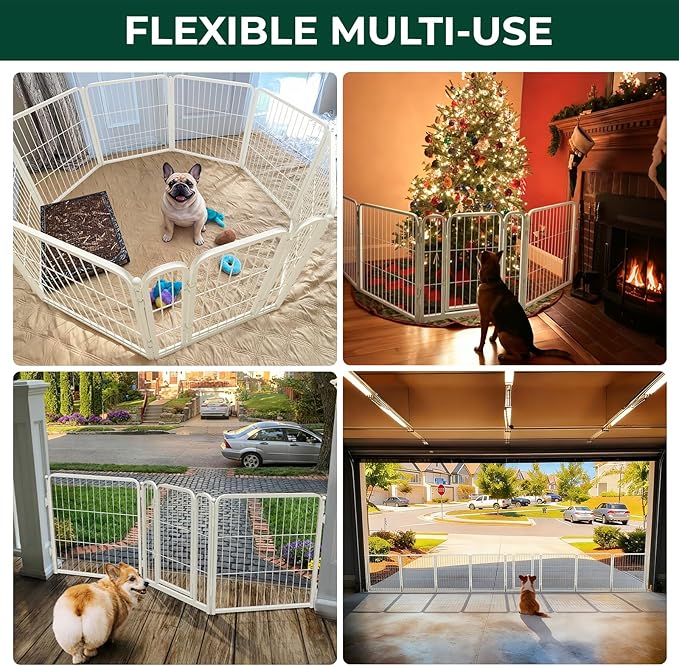 FXW Dog Gate Extra Wide Designed for Indoor Use, Adjustable Width Up to 46-inch Wide (24" H 2 Wire Panels for Puppies and Small Dogs), White
