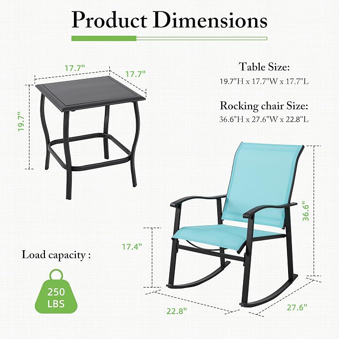 Shintenchi 3 Piece Rocking Bistro Set, Outdoor Furniture - Image 6