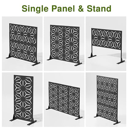 Casaphoria Metal Privacy Screen Outdoor, 72" H x 47" W Freestanding Decorative Privacy Screen for Patio Deck Balcony Garden with Stable Base, Star Black