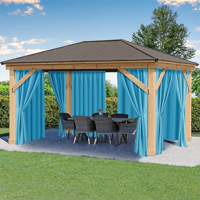 HolidayIdeas Outdoor Patio Curtains Waterproof with Rod Pocket 6 Pcs 54x95 Inch- Protect Privacy & Weatherproof Balcony Outdoor Curtains for Apartments,Porch, Gazebo, Pergola,Teal