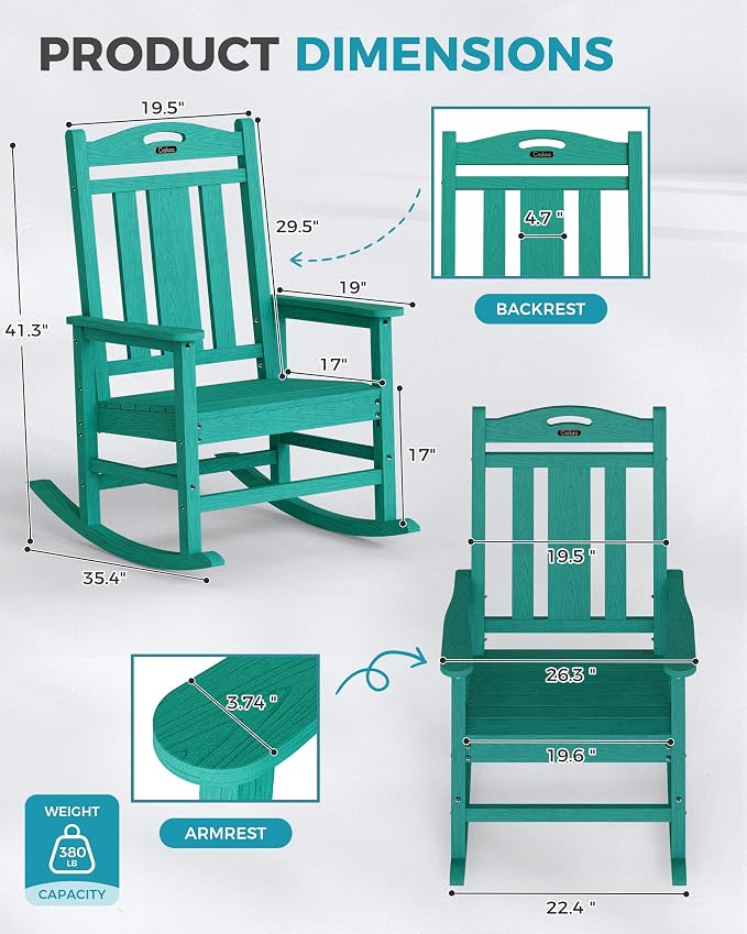 Oversized Outdoor Rocking Chairs Set of 3, 380lbs Heavy-Duty Large Patio Rocker - Image 3