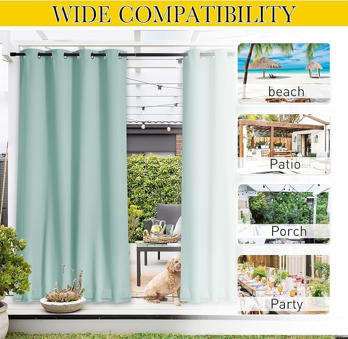 NICETOWN 2 Panels Outdoor Curtains Waterproof Extra Long W52xL108 Aqua Blue | - Image 8
