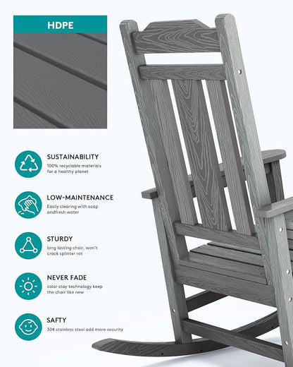SERWALL Outdoor Rocking Chair, HDPE Rocking Chair Outdoor, Unique Gray - Image 6