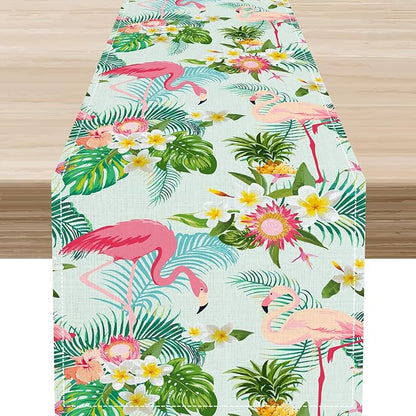 Tropical Table Runner,Hawaii Seasonal Floral Spring Summer Plants Pineapples Boho Table Center Decor for Family Kitchen and Living Room Outdoor Farmhouse Party Table Decorations, 13"x36"