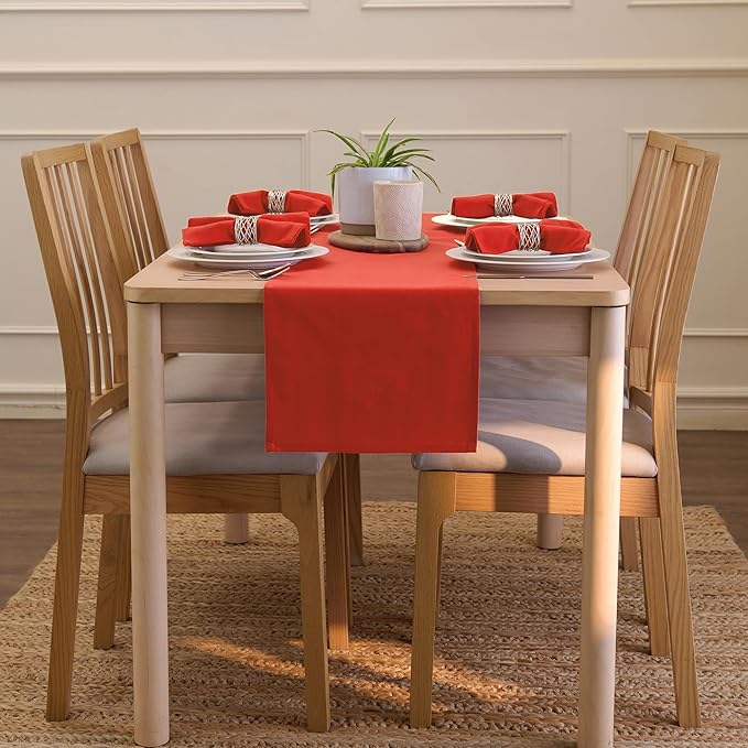 Encasa XO Table Runner 13x72 in Long | Cotton Canvas Fabric | Brick Solid Color | Machine Washable & Durable