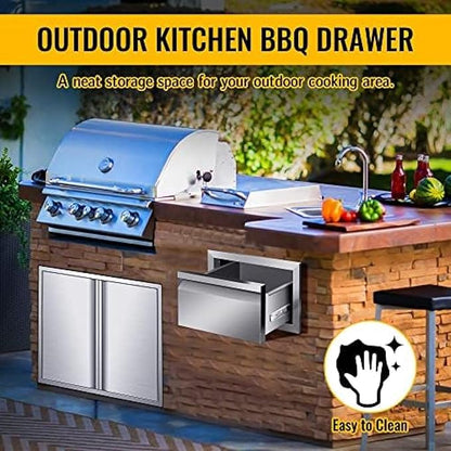 Outdoor Kitchen Drawers, Flush Mount Triple Access BBQ Drawers With Stainless Steel Handle, BBQ Island For BBQ Island Patio Grill Station,Single Drawer