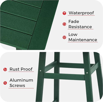 Costaelm Outdoor Bar Table, 42" Counter Height Square Patio Cocktail Bar Table with Umbrella Hole, Patio Bistro Dining Pub Table for Front Porch Deck Backyard Garden, Dark Green