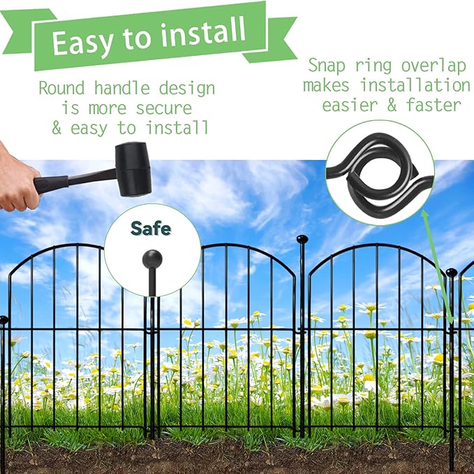 Decorative Garden Fence 17in x18ft, 18 Pack Rustproof Metal No Dig Fence Animal Barrier for Dog, Arched Flower Bed Edging Ornamental Wire Border Panel Fencing for Yard Patio Outdoor Decor