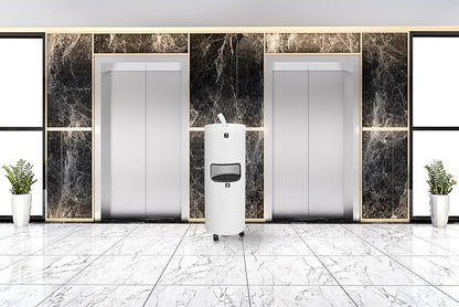 Zahari Home Stainless Steel Floor Stand Wipe Dispenser with Built-in Trash Can. Perfect for Gyms, Schools, Offices. Easy to Move with 360 Rotatable Wheels, White