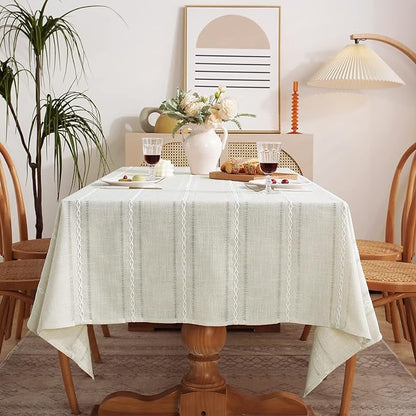 Chassic 60 x 84 inches Farmhouse Style Linen tablecloths, Wrinkle Resistant Washable Dining Room Table Cloths for Rectangle Tables - Hemstitch Beige