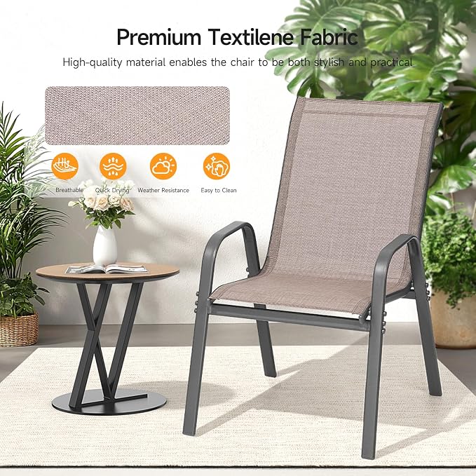 Patio Chairs Set of 2, Stackable Outdoor Dining Chairs | All Weather Dining Set - Image 8