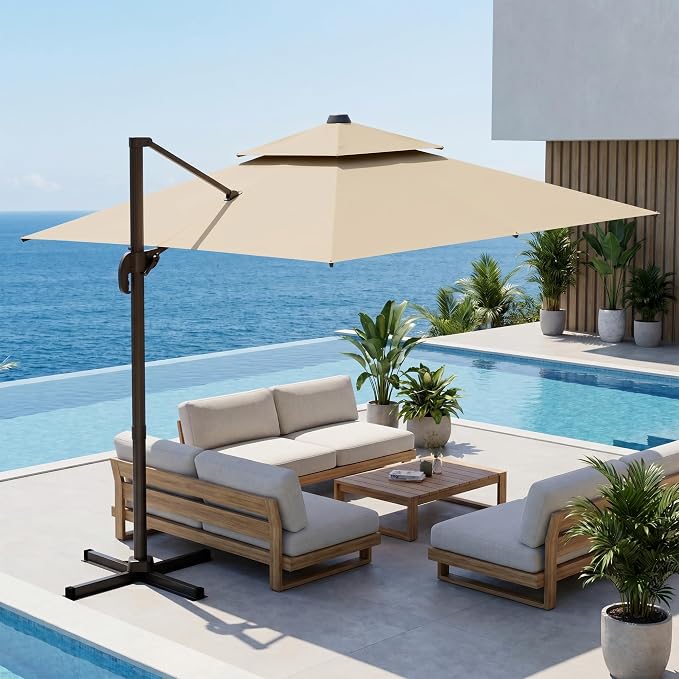 10x10 FT Patio Cantilever Umbrella, Rectangular Heavy Duty Offset Umbrella - Image 9