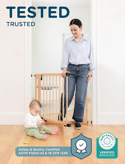 SizeWise™ Wood Pressure Mounted Safety Gate 37.4"-41.34" | Extra-Wide Passage | Auto-Close Two-Way Opening for Doorways and Hallways | Easy Installation | PEFC Certified Beech Wood (28.7" Passage)