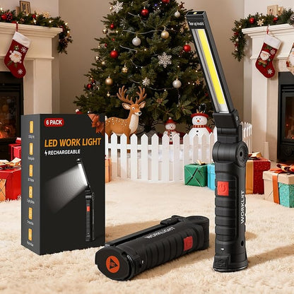 Magnetic Work Light 6Pack, Rechargeable Work Light with 360° Rotation, 5 Mode Mechanic Light, Compact Rechargeable Flashlight with Hook for Car Repairing, Camping, Emergency, Christmas Gift for Adults