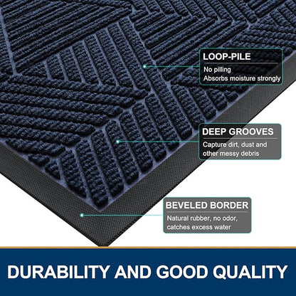 Smiry Front Door Mat Outside Entrance, Heavy Duty Sturdy Natural Rubber Doormat, Trap Dirt and Moisture, Easy Clean Low Profile Mats for Indoor Outdoor Entry, Irregular Triangle (29.5x17, Navy Blue)
