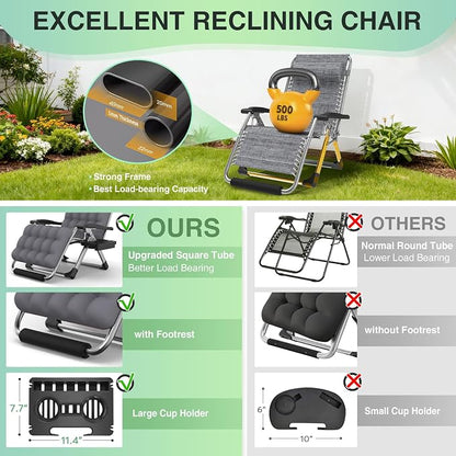 Suteck Oversized Zero Gravity Chair, 500LBS 33" XXL Reclining Lounge Chairs | - Image 5