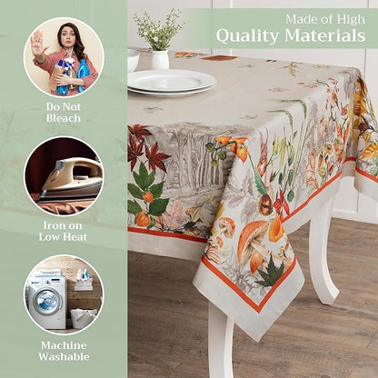 Maison d' Hermine Table Cloth Rectangle Table 100% Cotton 70 x 120 Inches Fall Tablecloth Reusable Everyday Use for Thanksgiving Christmas Decorations Dining Farmhouse Party (Recolte)