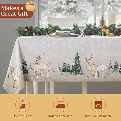 Maison d' Hermine Table Cloth Rectangle Table 100% Cotton 70 x 108 Inches Fall Tablecloth Reusable Everyday Use for Thanksgiving Christmas Decorations Dining Farmhouse Party (Deer in The Woods)