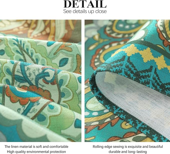 Linen Square Green Tablecloth,Wrinkle Resistant French Vintage Tablecloth Print with Foral,Decor Table Cloth for Thanksgiving,Dining Room,Home,Kitchen 55" × 55"-Milen